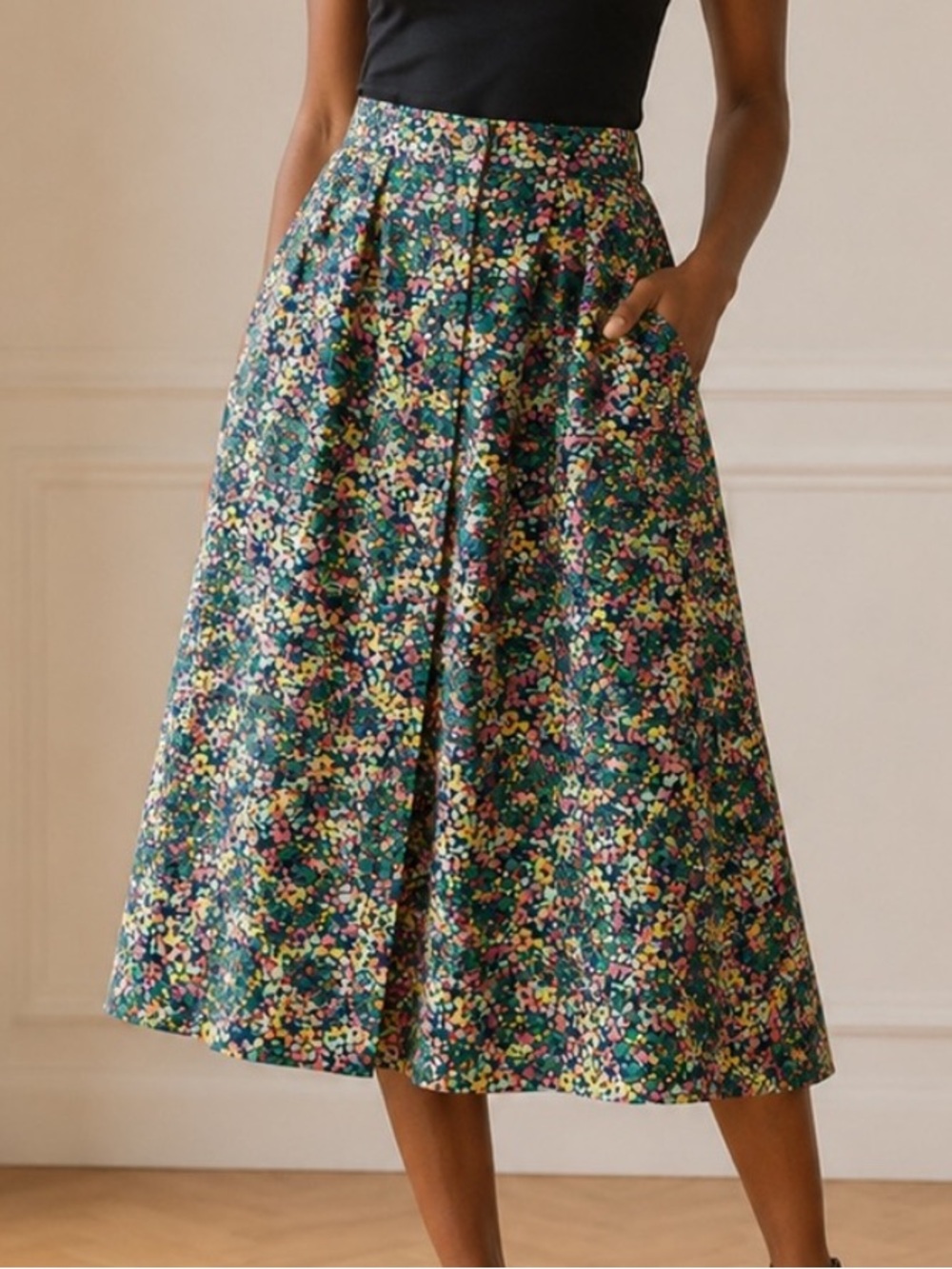 LOFT Floral Confetti Midi Skirt - Green